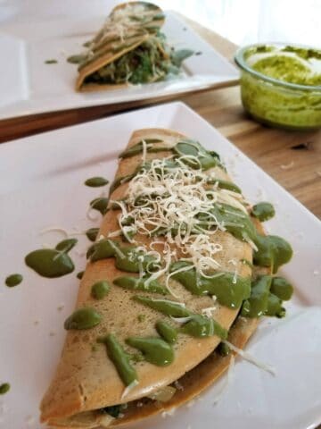 Chickpea Pancake with Pesto Drizzle