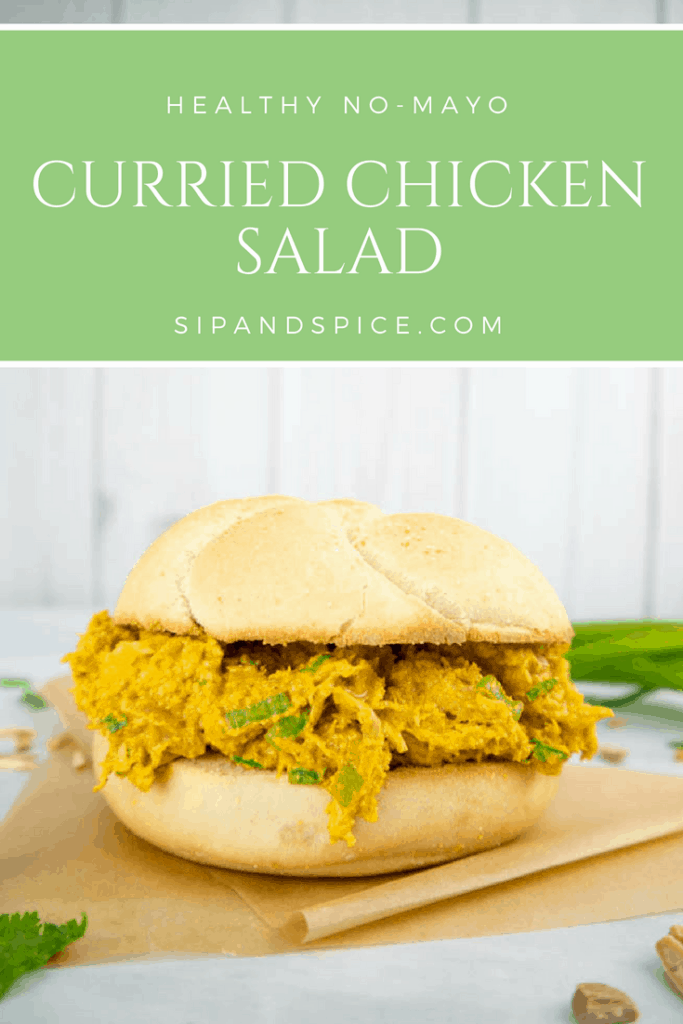 This Curried Chicken Salad has no mayo and makes the perfect summer lunch! | Sip and Spice #chicken #summerrecipes #currychicken #healthy #cleaneating