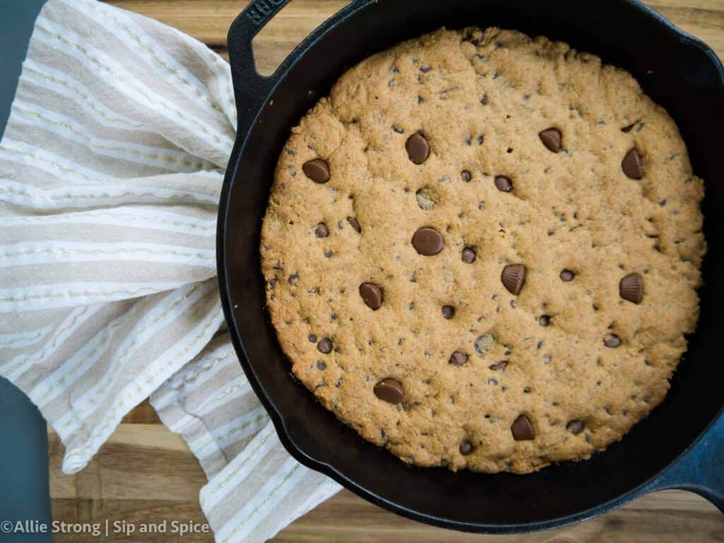 Peanut Butter Chocolate Chip Skillet Cookie | Sip and Spice