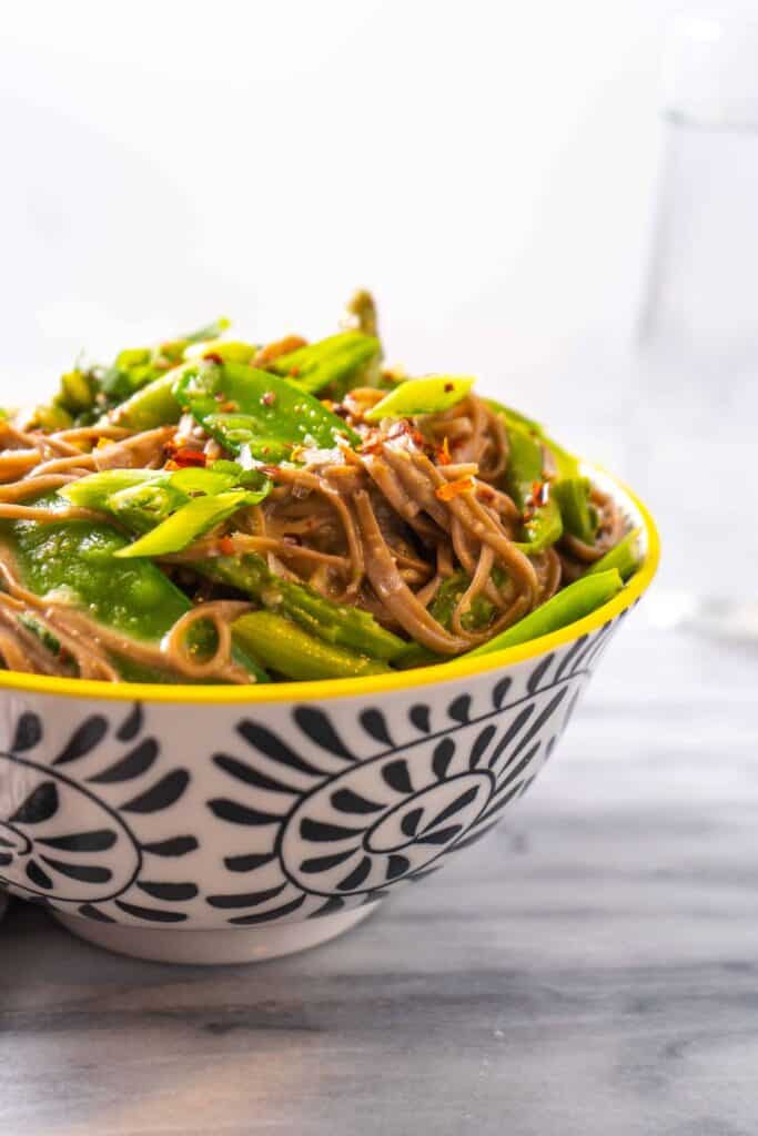 Miso-Butter Soba Noodles with Asparagus and Snow Peas | Sip and Spice