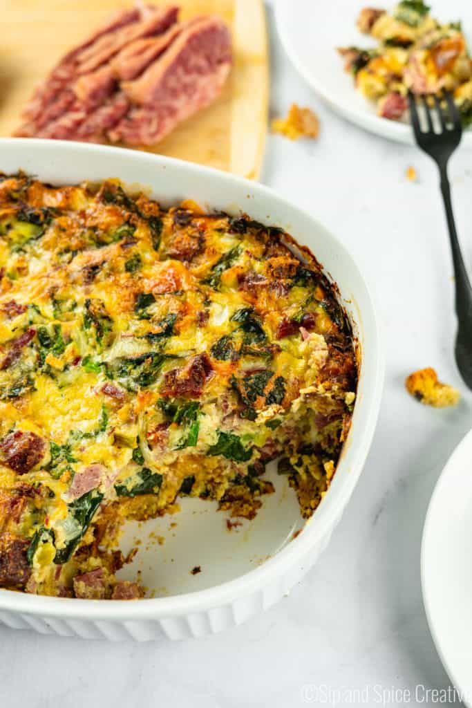 Corned Beef and Kale Strata with Irish Soda Bread,St. Patrick's Day Brunch | Sip and Spice