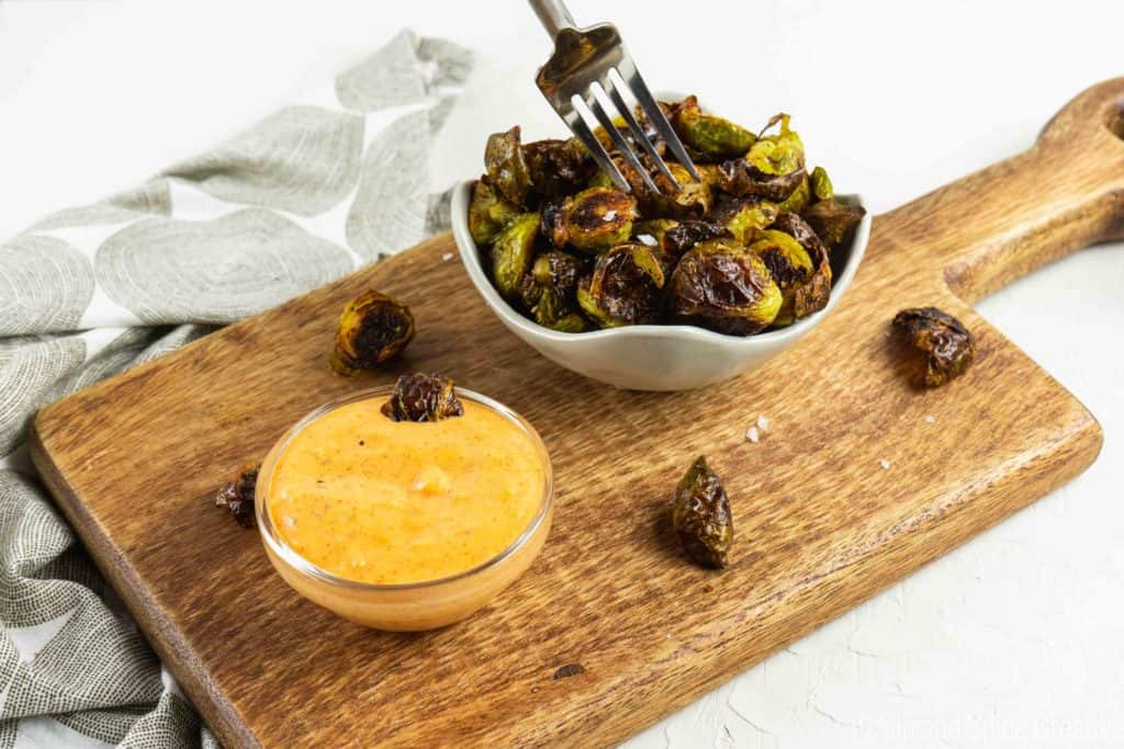 Crispy Brussels Sprouts with Smoked Paprika Maple Aioli | Sip and Spice