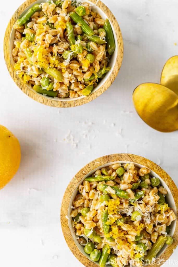 Spring Farro Salad with Asparagus and Meyer Lemon Vinaigrette | Sip and Spice