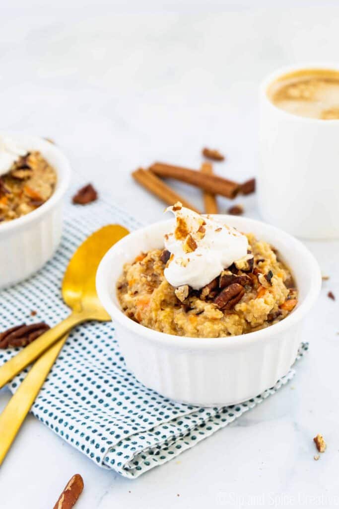 Vegan Carrot Cake Oatmeal with Coconut Whip | Sip and Spice
