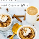 Nothing says delicious spring breakfast quite like carrot cake, but this Vegan Carrot Cake Oatmeal with Coconut Whip takes your favorite spring treat to a whole other level! | Sip and Spice #breakfast #carrotcake #vegancarrotcake #veganoatmeal #veganbreakfast #brunch #easter #springbreakfast #healthybreakfast #easybreakfast
