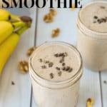 Your new favorite breakfast is here! This Vegan Chunky Monkey Smoothie tastes exactly like the classic Ben + Jerry's Ice Cream flavor but with less sugar and packed with protein! | Sip and Spice #smoothies #chunkymonkeysmoothie #chunkymonkey #healthybreakfast #healthysmoothie #cleaneating #smoothierecipe #veganbreakfast #veganchunkymonkey