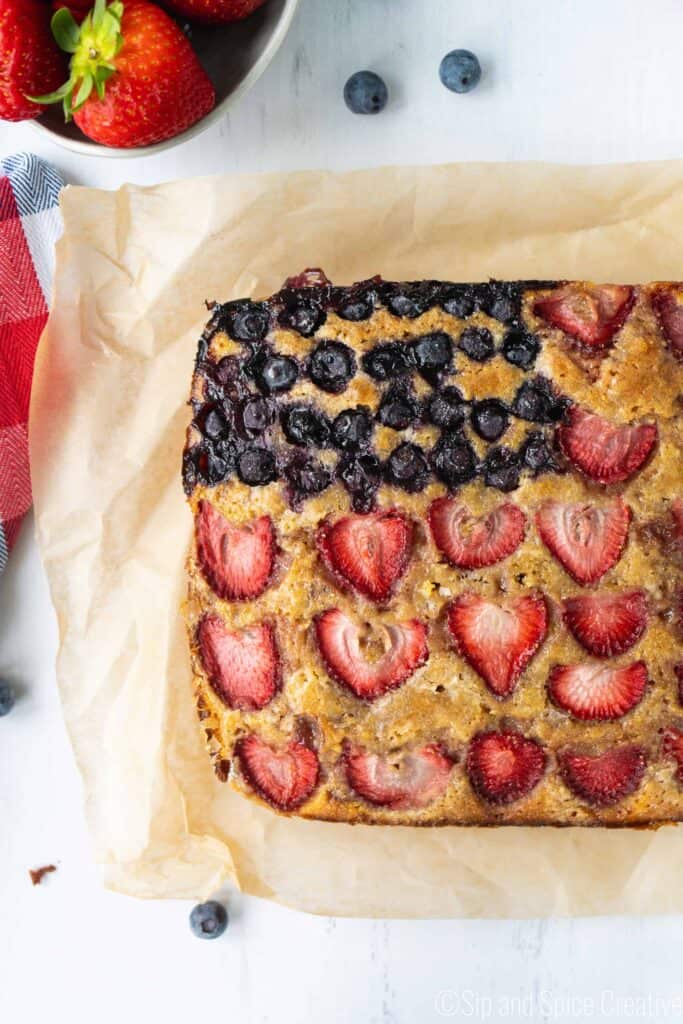 summer snack cake with berries like the american flag