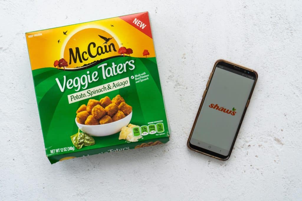 mccain tater tots package and phone with shaws app